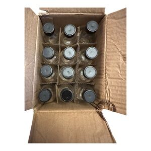 Set of 12 Clear Glass Bottles with Black Screw Tops (2 oz each)